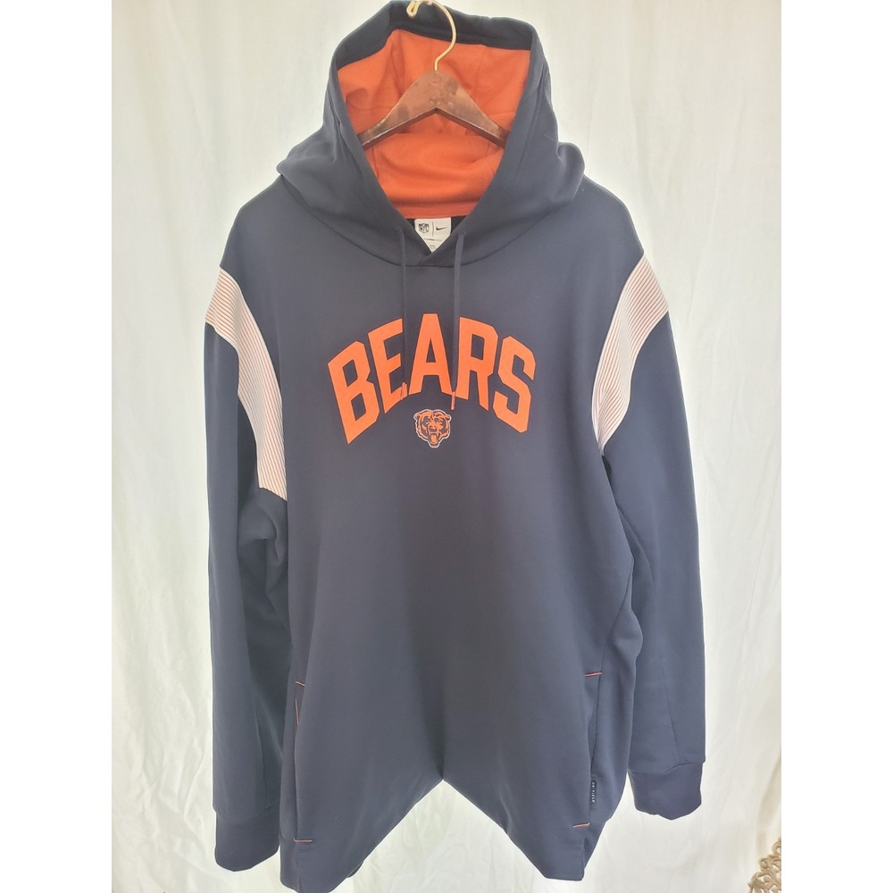 Nike Chicago Bears NFL Therma-FIT Hoodie Mens 3XL Navy Blue Orange Sweatshirt